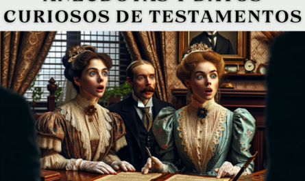 Imagen que representa una escena de finales del siglo XIX, en la que aparecen dos herederas de estilo victoriano con cara de asombro en una notaría. Las mujeres están vestidas a la moda típica de finales de la época victoriana, con elegantes vestidos y peinados de la época. Están sentadas en una notaría amueblada al estilo tradicional, donde el notario, también vestido a la usanza de la época, está leyendo un testamento. Todos los participantes, incluido el notario, muestran expresiones de asombro y perplejidad al oír las insólitas estipulaciones del testamento. El despacho tiene una decoración auténtica de finales del siglo XIX, con un escritorio de madera, documentos antiguos y decoraciones clásicas en las paredes que evocan la época victoriana.